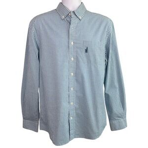 Johnnie-O Mens Button Down Shirt Sz M Blue Gingham Check Prep Golf